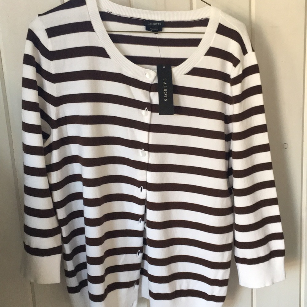 NWT Talbots cardigan- white/chocolate striped